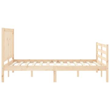 Solid Wood Small Double Bed Frame with Headboard | Hipomarket