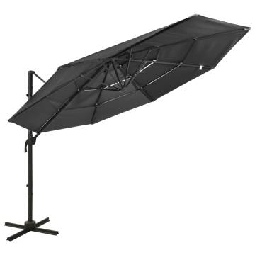 4-Tier Anthracite Parasol with Aluminium Pole - 3x3 m