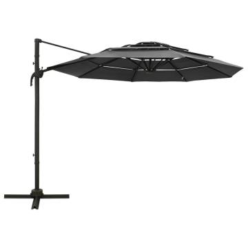 4-Tier Anthracite Parasol with Aluminium Pole - 3x3 m