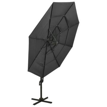 4-Tier Anthracite Parasol with Aluminium Pole - 3x3 m