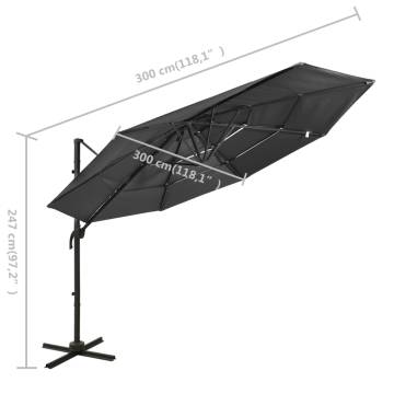 4-Tier Anthracite Parasol with Aluminium Pole - 3x3 m