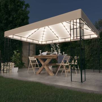 Cream Gazebo with LED String Lights | 3x4m Outdoor Elegance