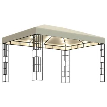 Cream Gazebo with LED String Lights | 3x4m Outdoor Elegance