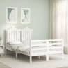 White Small Double Bed Frame with Headboard - Solid Wood