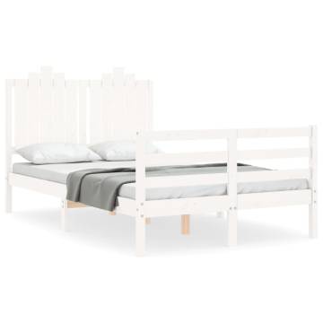 White Small Double Bed Frame with Headboard - Solid Wood