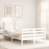 White Small Double Bed Frame with Headboard - Solid Wood