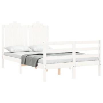 White Small Double Bed Frame with Headboard - Solid Wood