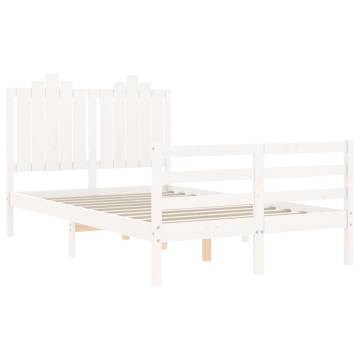 White Small Double Bed Frame with Headboard - Solid Wood