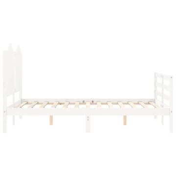 White Small Double Bed Frame with Headboard - Solid Wood