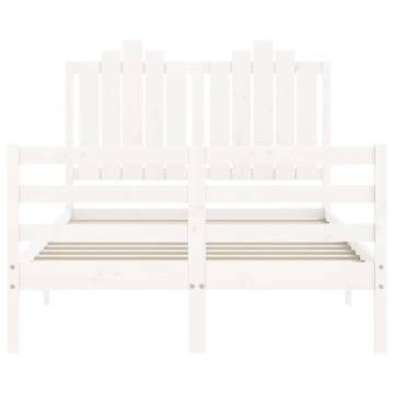 White Small Double Bed Frame with Headboard - Solid Wood