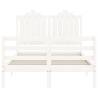 White Small Double Bed Frame with Headboard - Solid Wood