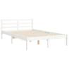 White Small Double Bed Frame with Headboard - Solid Wood