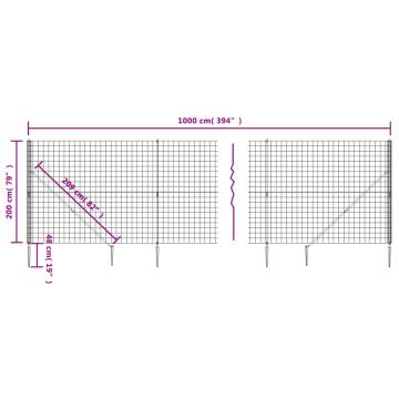 Wire Mesh Fence with Spike Anchors - Green 2x10m | HipoMarket