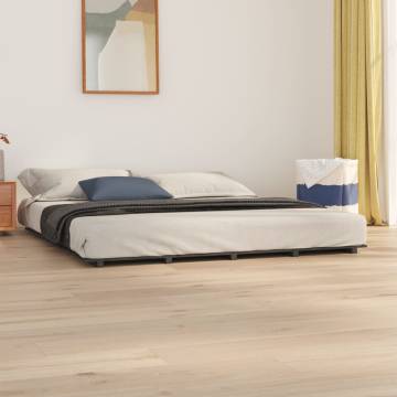 Grey Bed Frame 200x200 cm - Solid Pine Wood | HipoMarket