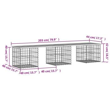 Garden Bench Gabion Design - Solid Wood 203x44x42 cm