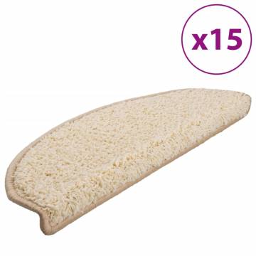 Carpet Stair Treads - 15 pcs Cream | 65x21x4 cm | Hipomarket