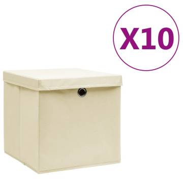 Storage Boxes with Covers - 10 pcs Cream 28x28x28 cm