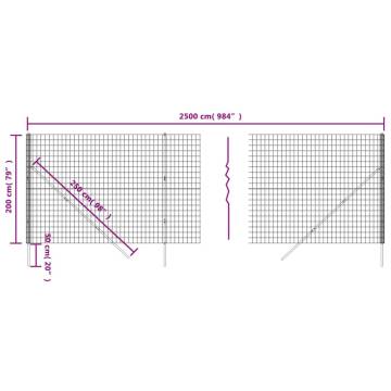 Green Wire Mesh Fence 2x25m | Galvanised Steel - HipoMarket