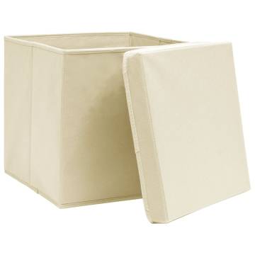 Storage Boxes with Covers - 10 pcs Cream 28x28x28 cm