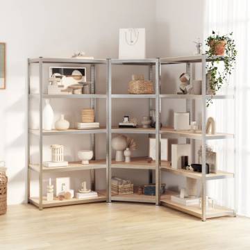 5-Layer Heavy-Duty Storage Shelves - Silver Steel & Engineered Wood