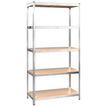 5-Layer Heavy-Duty Storage Shelves - Silver Steel & Engineered Wood