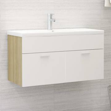 Sink Cabinet White & Sonoma Oak - Stylish Storage Solution