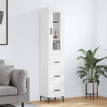 Stylish Highboard White - 34.5x34x180 cm Engineered Wood