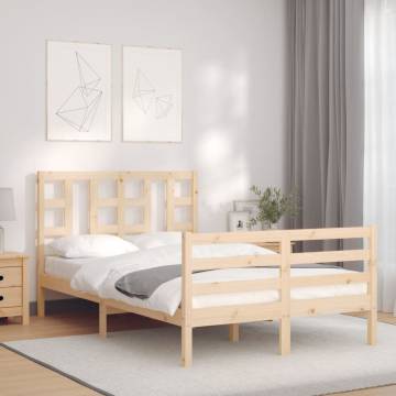 Small Double Bed Frame with Headboard - Solid Pine Wood