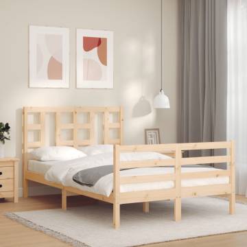 Small Double Bed Frame with Headboard - Solid Pine Wood