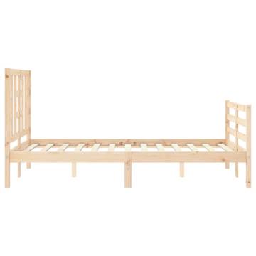 Small Double Bed Frame with Headboard - Solid Pine Wood