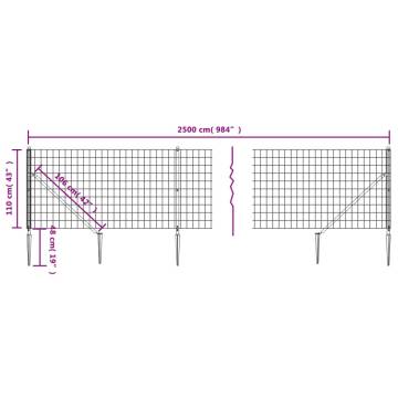 Wire Mesh Fence with Spike Anchors Anthracite 1.1x25 m