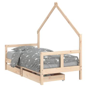 Kids Bed Frame with Drawers - Solid Pine Wood 80x160 cm