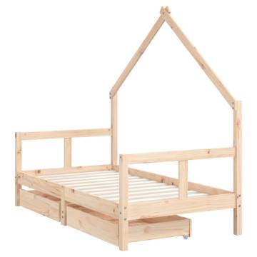 Kids Bed Frame with Drawers - Solid Pine Wood 80x160 cm