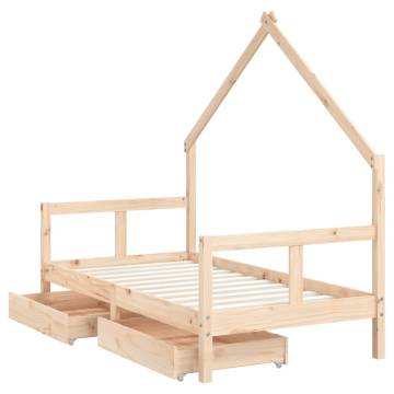 Kids Bed Frame with Drawers - Solid Pine Wood 80x160 cm