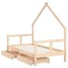 Kids Bed Frame with Drawers - Solid Pine Wood 80x160 cm