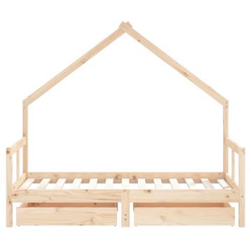 Kids Bed Frame with Drawers - Solid Pine Wood 80x160 cm