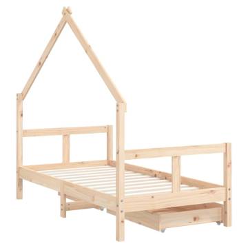 Kids Bed Frame with Drawers - Solid Pine Wood 80x160 cm