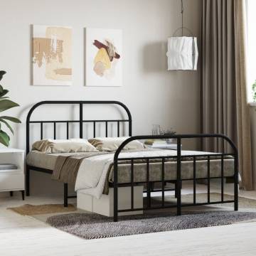 Black Metal Bed Frame with Headboard & Footboard - Small Double