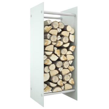 Stylish White Firewood Rack - Tempered Glass & Steel | HipoMarket