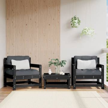 Garden Chairs with Cushions - Black Solid Wood Pine (2 pcs)