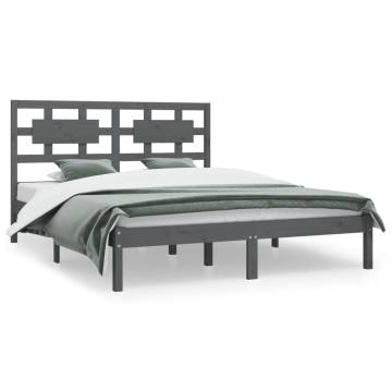 Grey Solid Wood Pine Bed Frame 200x200 cm | Hipomarket