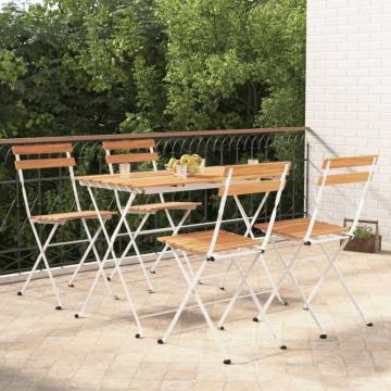 5 Piece Folding Bistro Set - Solid Wood Acacia & Steel