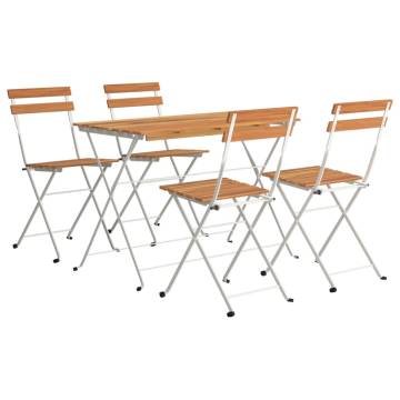 5 Piece Folding Bistro Set - Solid Wood Acacia & Steel