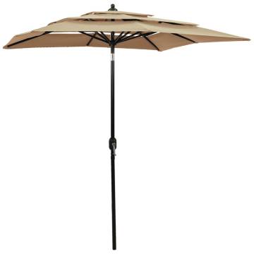 3-Tier Taupe Parasol with Aluminium Pole - 2x2m Garden Shade