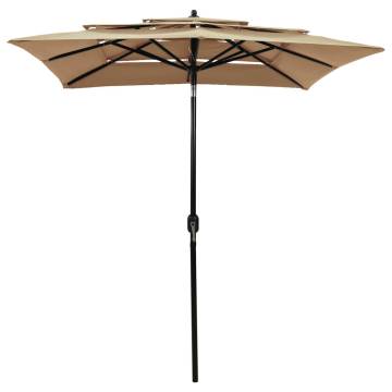 3-Tier Taupe Parasol with Aluminium Pole - 2x2m Garden Shade