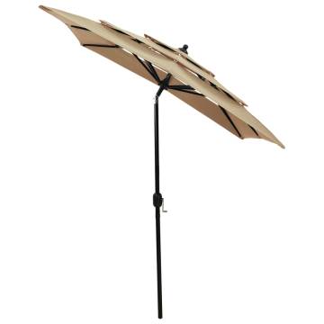 3-Tier Taupe Parasol with Aluminium Pole - 2x2m Garden Shade