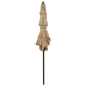 3-Tier Taupe Parasol with Aluminium Pole - 2x2m Garden Shade