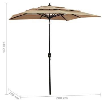 3-Tier Taupe Parasol with Aluminium Pole - 2x2m Garden Shade