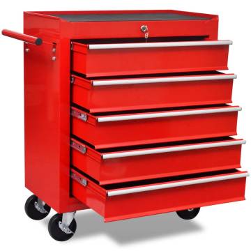 Workshop Tool Trolley - 5 Drawers Red | Hipomarket