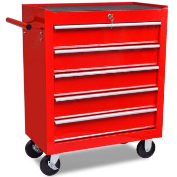 Workshop Tool Trolley - 5 Drawers Red | Hipomarket